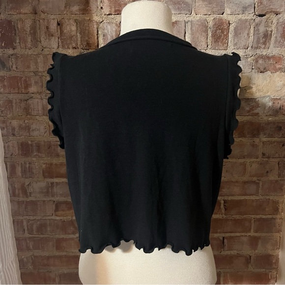 Grunge Cut-Out Black Ruffle Trim Cropped Women's Top -Size S -TP35 - Picture 5 of 8